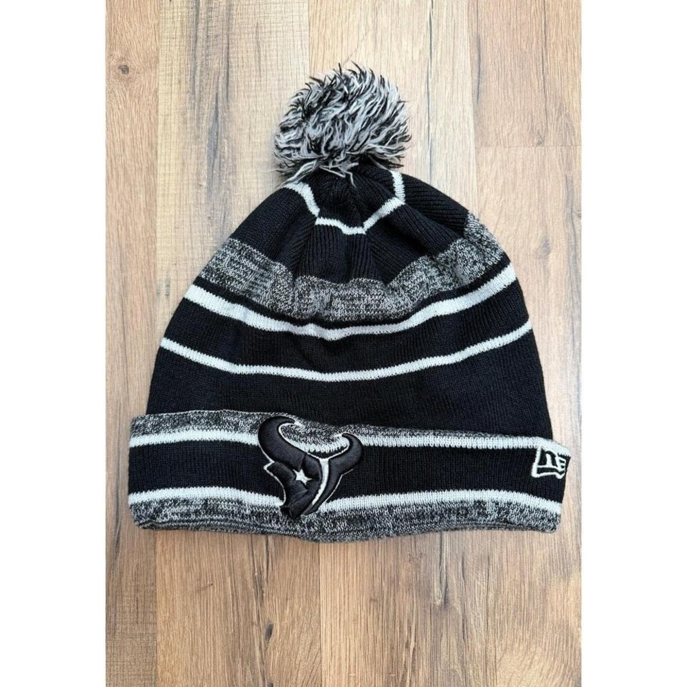 New Era NFL Houston Texans Pom Beanie Black Gray Fleece Lined One Size‎